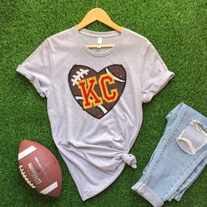 KC Football Heart Grey Graphic Tee - The Red Rival