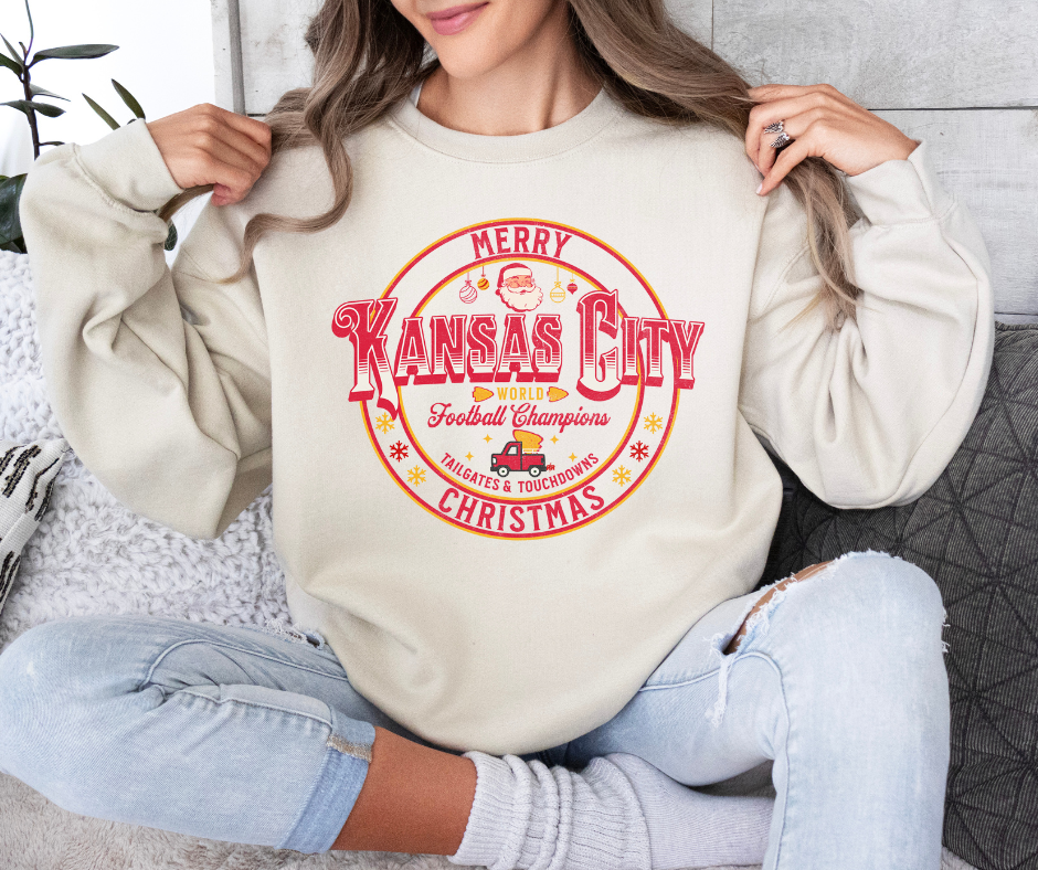 Merry Kansas City Christmas Tan Sweatshirt