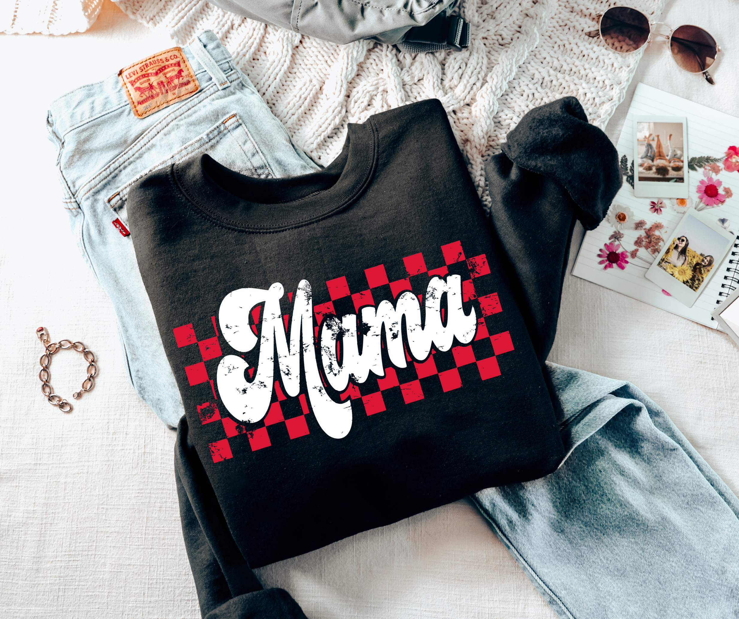 Retro Checkered Mama Black Sweatshirt - The Red Rival