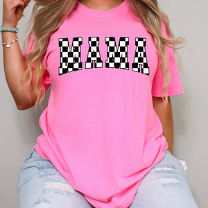 Checkered Mama Neon Pink Tee - The Red Rival