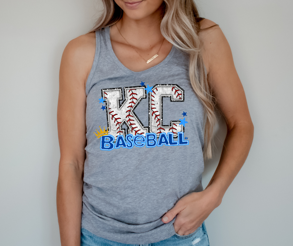 KC Baseball Letters Grey Tank - The Red Rival