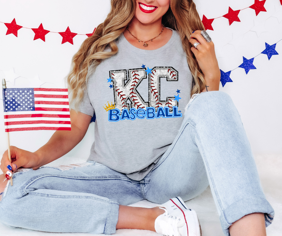 KC Baseball Letters Grey Tee - The Red Rival