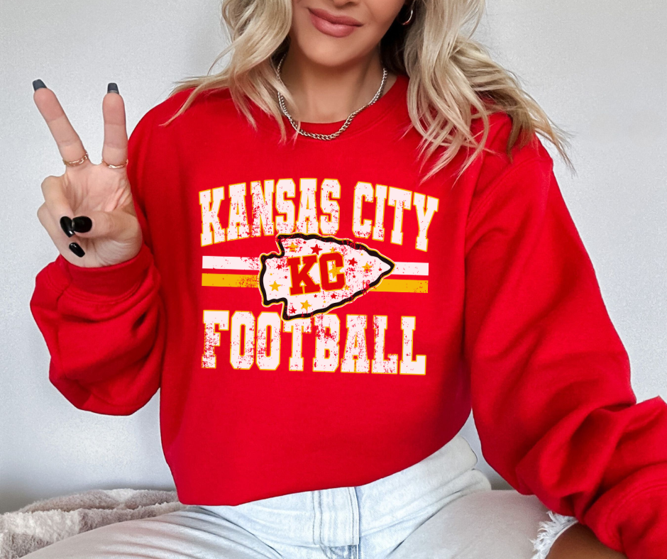 Distressed Kansas City Football Red Sweatshirt