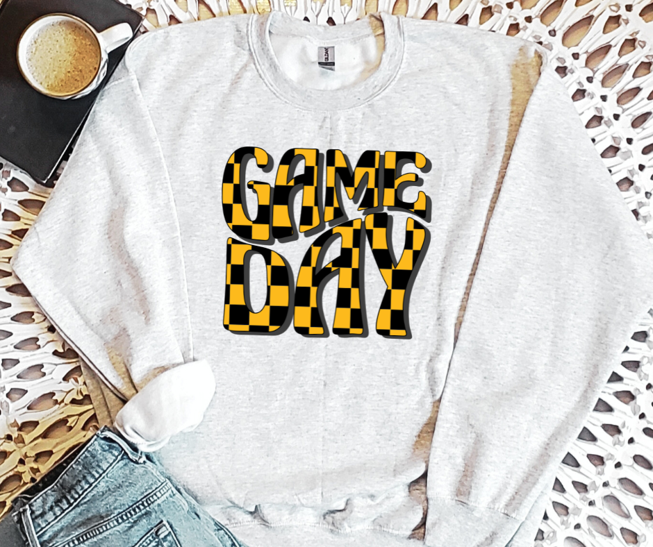 Black and Gold Checked Game Day Ash Graphic Sweatshirt - The Red Rival