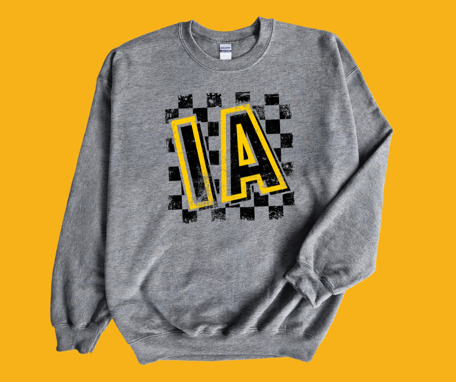 IA Checkered Background Grey Graphic Sweatshirt - The Red Rival