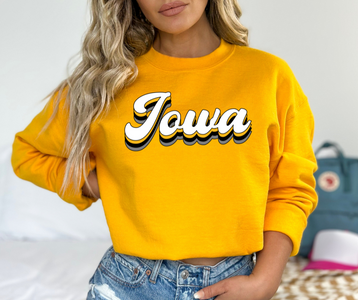 Iowa Retro Script Gold Graphic Sweatshirt - The Red Rival