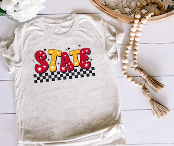 Retro Maroon & Gold Star STATE Oatmeal Tee - The Red Rival