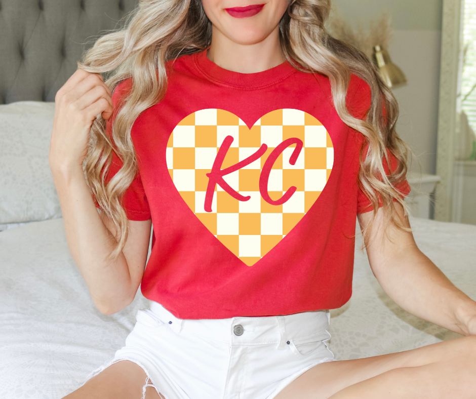 Mustard & Ivory Checkered KC Heart Red Tee - The Red Rival