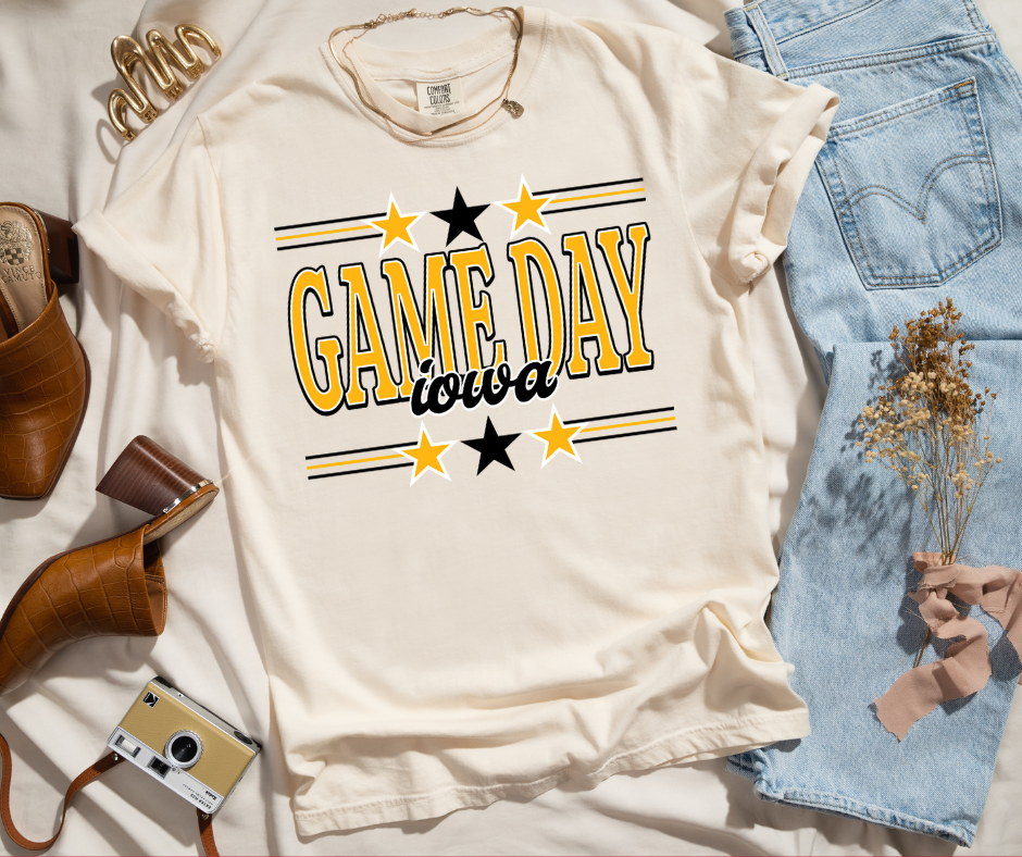 Game Day State Black & Gold 3-Star Iowa Ivory Tee