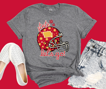 Iowa Let's Go Maroon/Gold Iowa Daisy Helmet Grey Tee - The Red Rival