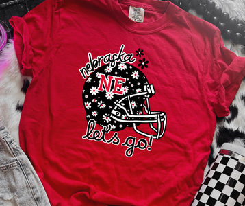 Nebraska Let's Go Red/Black Daisy Helmet Red Tee - The Red Rival