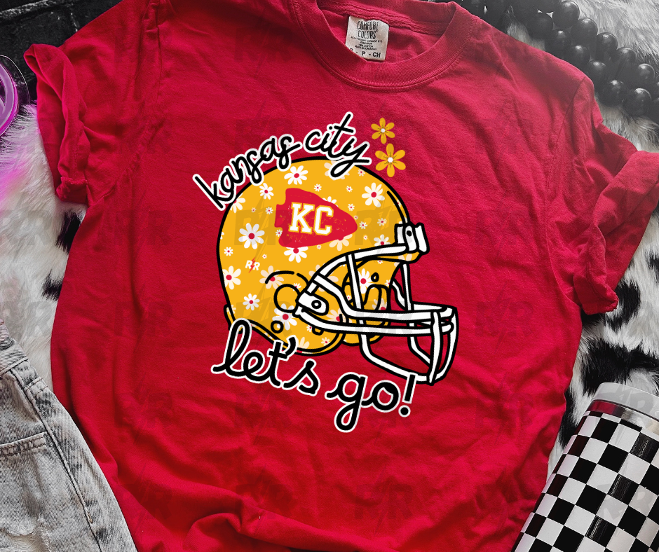 Kansas City Let's Go Yellow Daisy Helmet Red Tee - The Red Rival