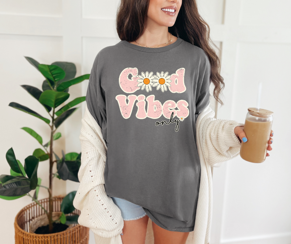 Retro Good Vibes Only Grey Tee - The Red Rival