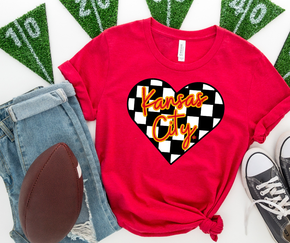 Kansas City Checkered Heart Red Tee