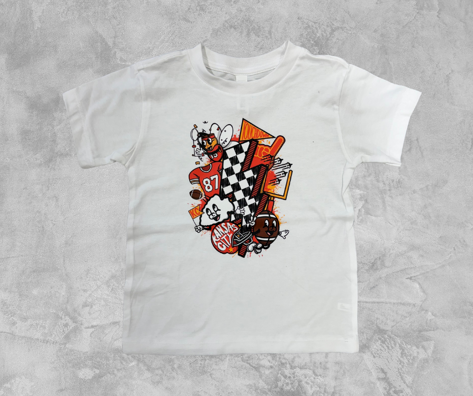 READY TO SHIP - Black and White Checkered KC Lightning Bolt White Tee (FINAL SALE)