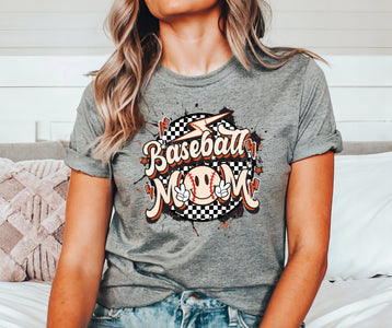 Baseball Mom Checkered Circle Grey Tee - Graphic Tee - The Red Rival