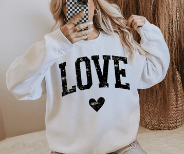 Black Distressed LOVE White Sweatshirt or Tee - Tees - The Red Rival