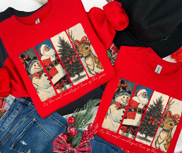 BLACK FRIDAY PRICE - Retro Snowman, Santa, Tree, Reindeer RED Sweatshirt or Tshirt (FINAL SALE) - Wholesale - The Red Rival