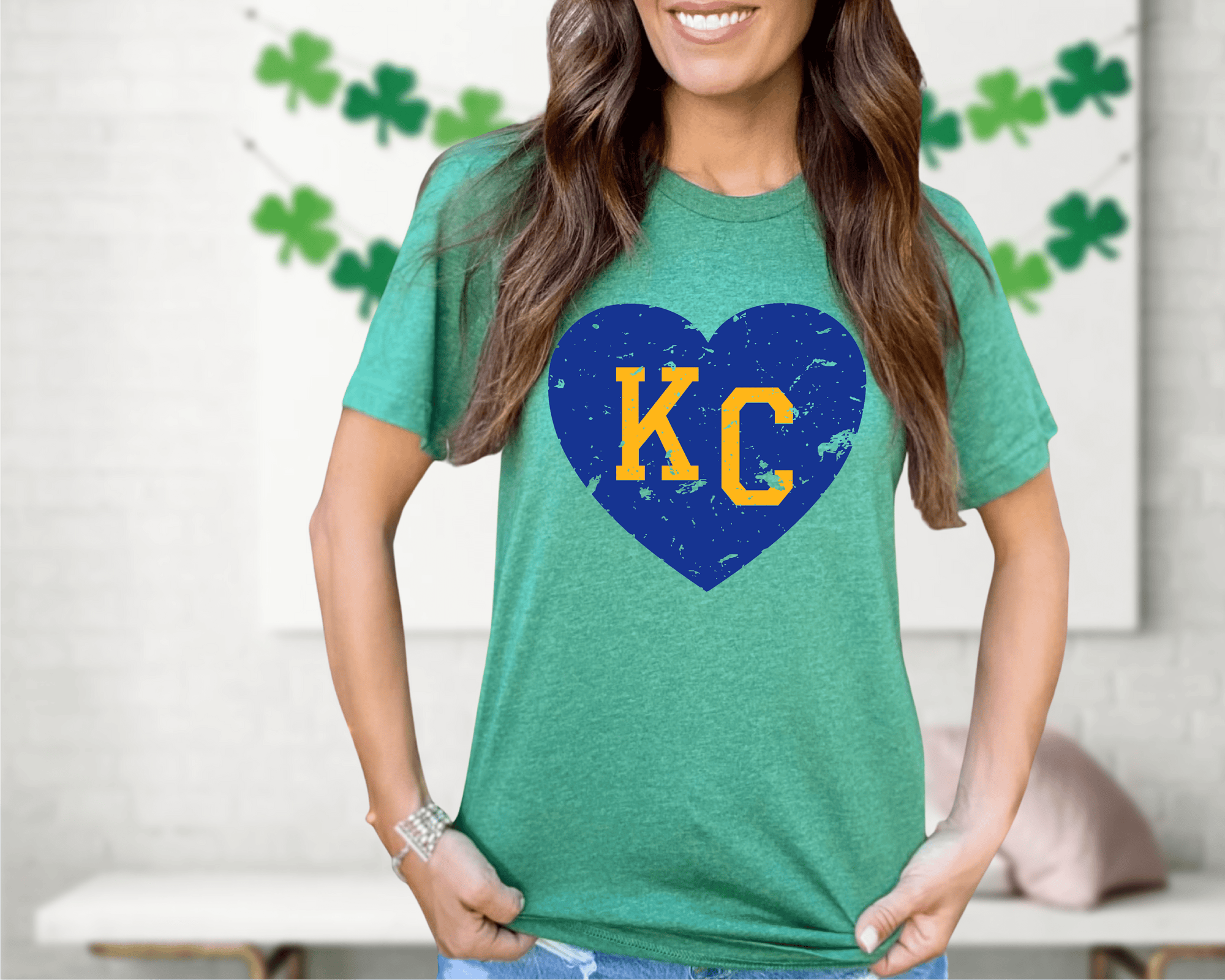 Blue/Gold KC Distressed Heart - Tees & Sweatshirts - The Red Rival