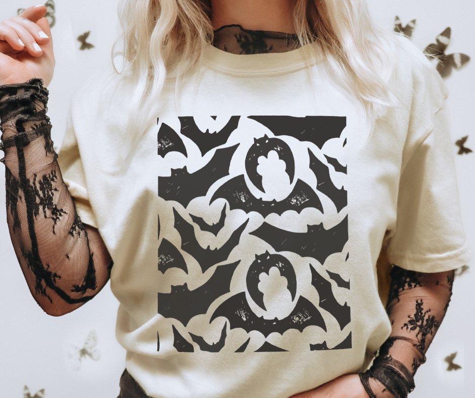 Boho Bat Pattern Ivory Tee - Graphic Tee - The Red Rival