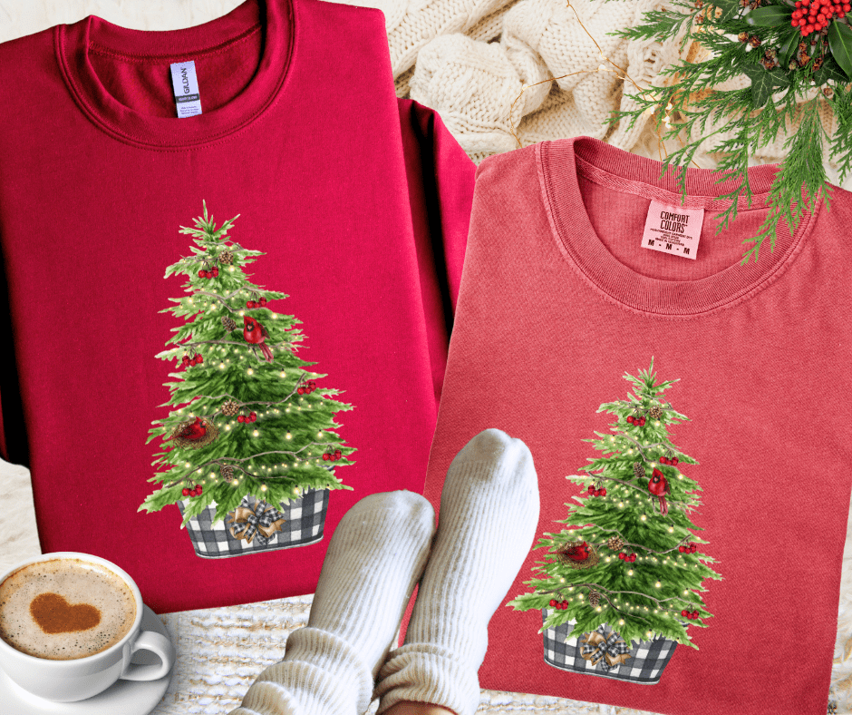 Cardinal Christmas Tree on Crimson Tee - Graphic Tee - The Red Rival