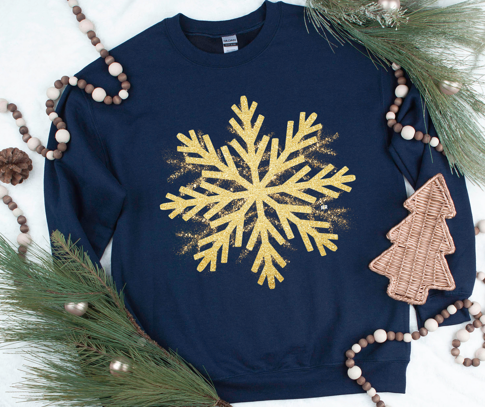 Gold Snowflake Navy Sweatshirt - The Red Rival