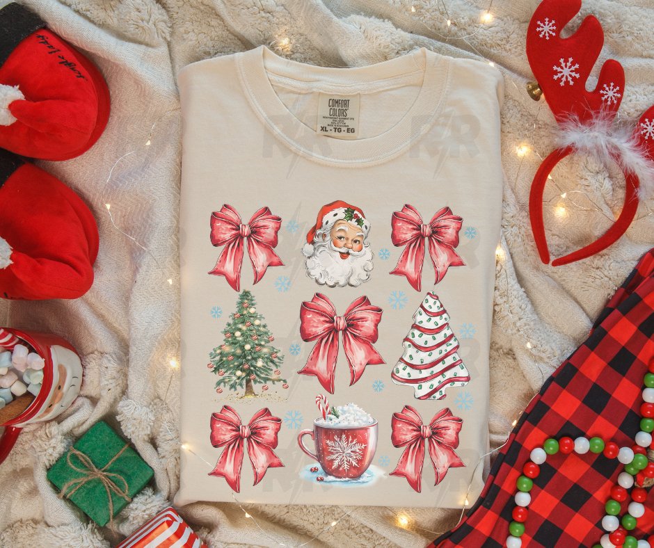 Christmas Tree Cake & Bow Pattern Cream Tee - Tees - The Red Rival