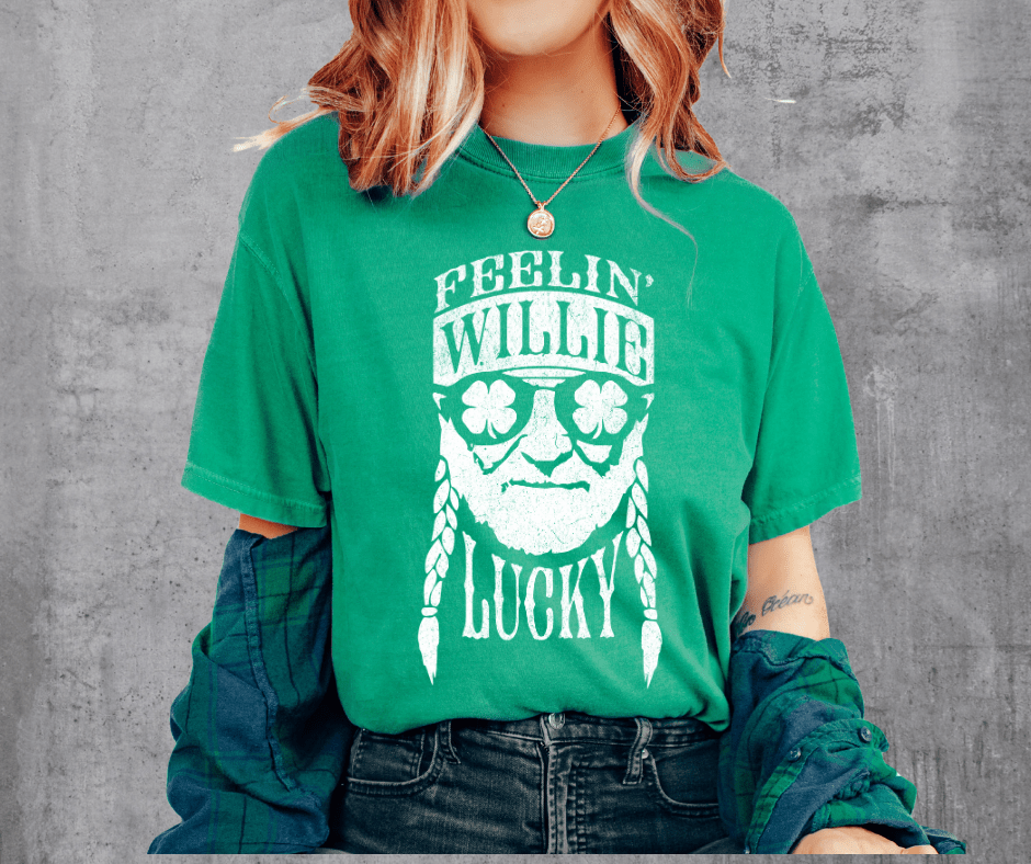 Distressed Feelin' Willie Lucky Green Tee - Wholesale - The Red Rival