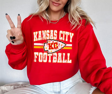 Distressed Kansas City Football Red Sweatshirt - Graphic Tee - The Red Rival