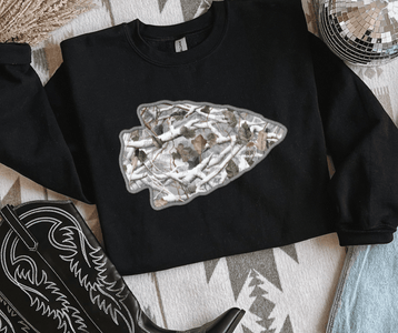 Faux Embroidered Snow Camo Arrowhead Black Sweatshirt or Tee - Tees - The Red Rival