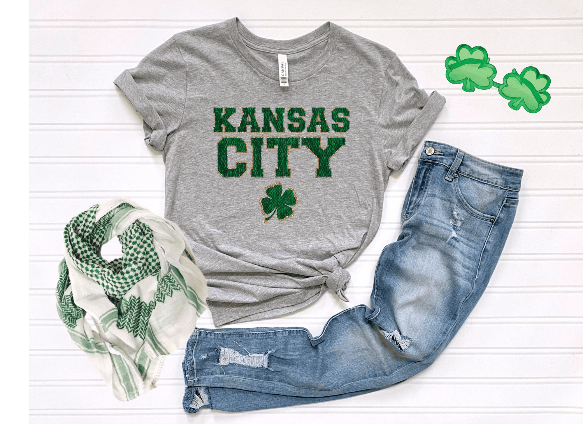 FAUX Kansas City Shamrock Chenille Letters - Tees & Sweatshirts - The Red Rival