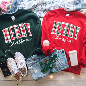 FLASH SALE PRICE - Green & White Plaid Merry Christmas RED Sweatshirt or Tshirt (FINAL SALE) - Wholesale - The Red Rival