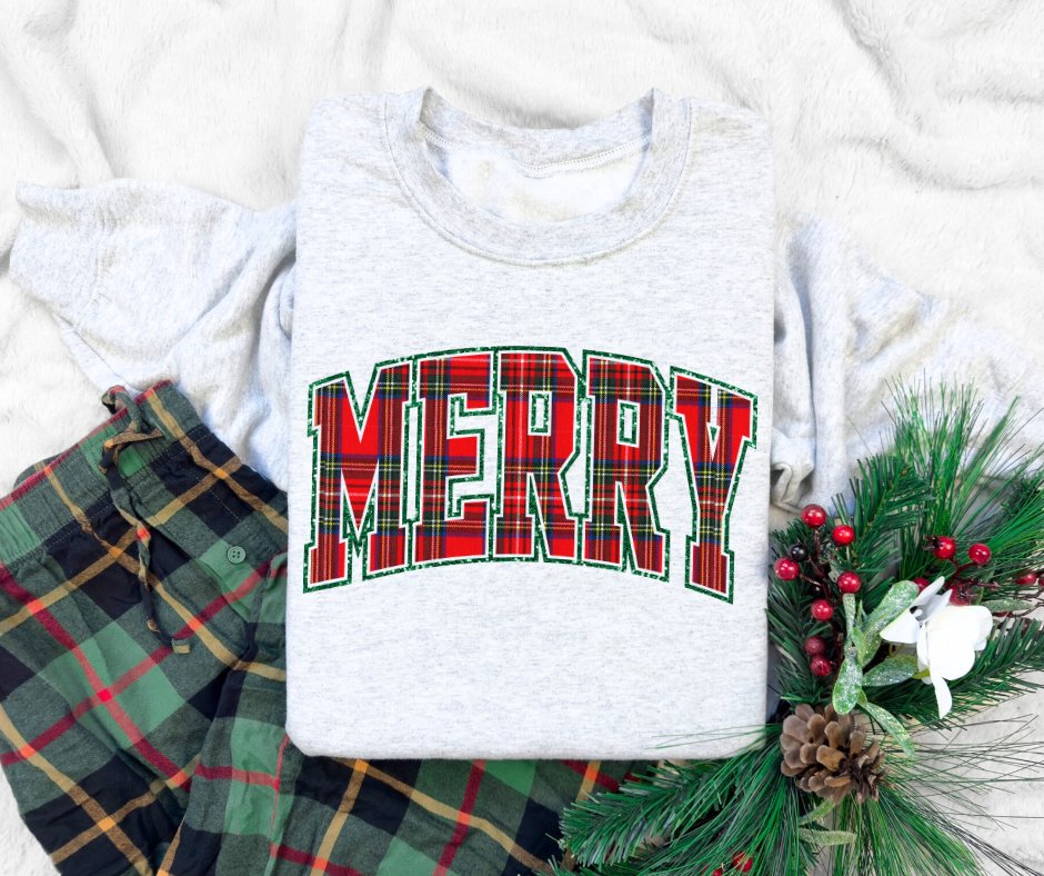 FLASH SALE PRICE - Plaid MERRY ASH Sweatshirt or Tshirt (FINAL SALE) - Wholesale - The Red Rival