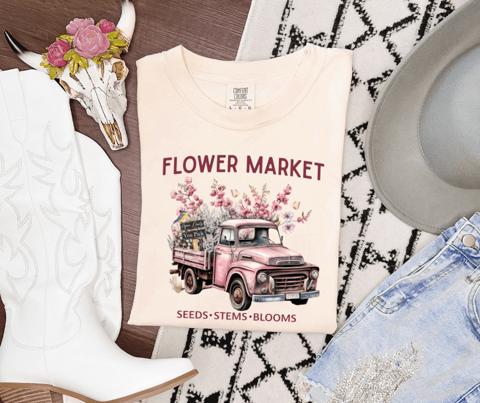 Flower Market Truck Ivory Tee - Graphic Tee - The Red Rival