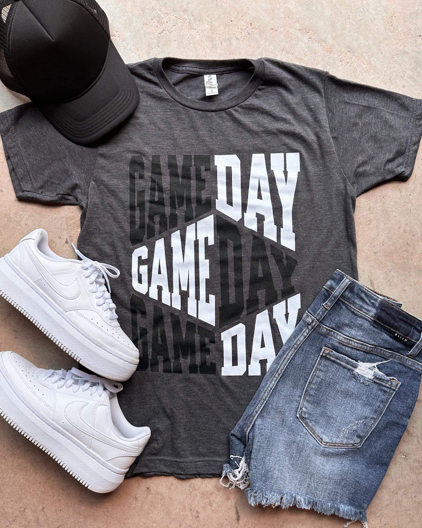 Game Day Repeat Charcoal Tee - Tees - The Red Rival