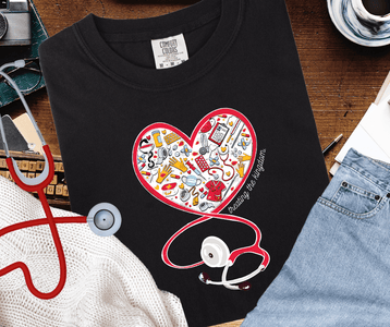 Heart Stethoscope filled w/ Nurse Icons Black Tee or Sweatshirt - Tees - The Red Rival