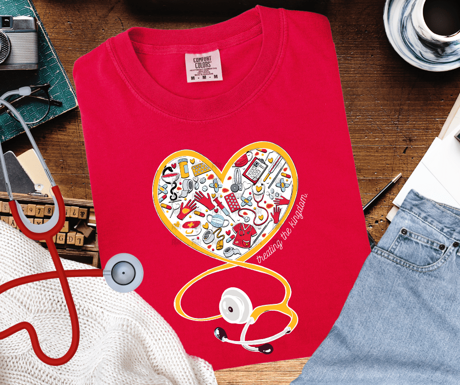 Heart Stethoscope filled w/ Nurse Icons RED Tee or Sweatshirt - Tees - The Red Rival