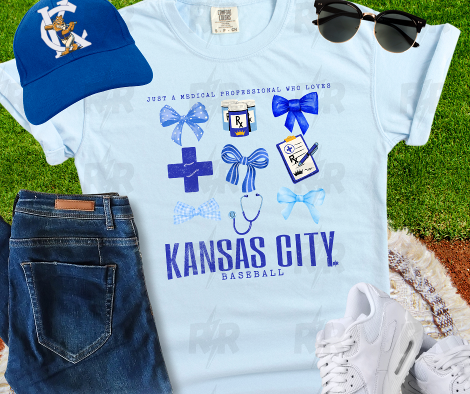 Medical & Bow Icon Collage Just a Medical Professional Who Loves Kansas City Baseball Light Blue Tee