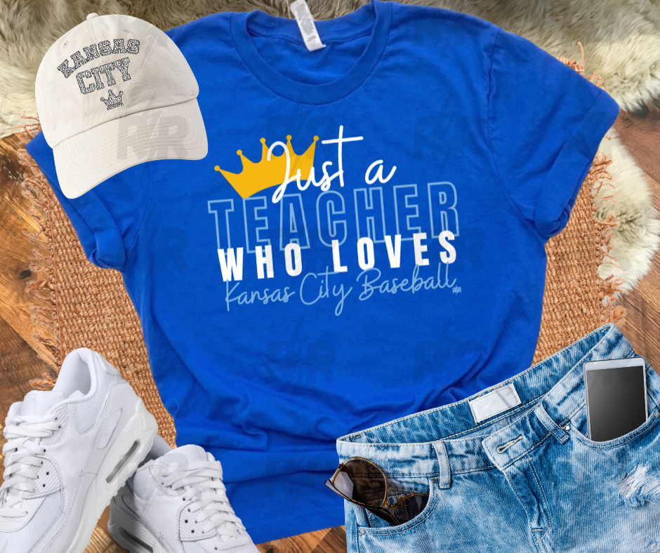 Just a Teacher Who Loves Kansas City Baseball Royal Blue Tee