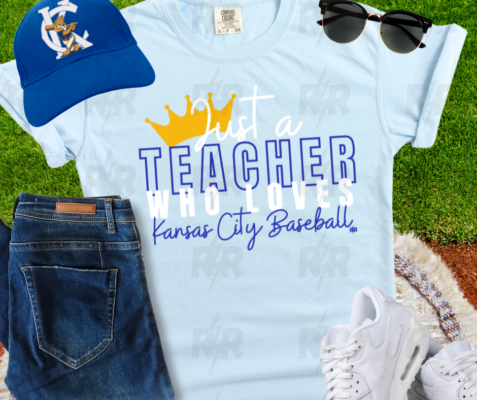 Just a Teacher Who Loves Kansas City Baseball Light Blue Tee