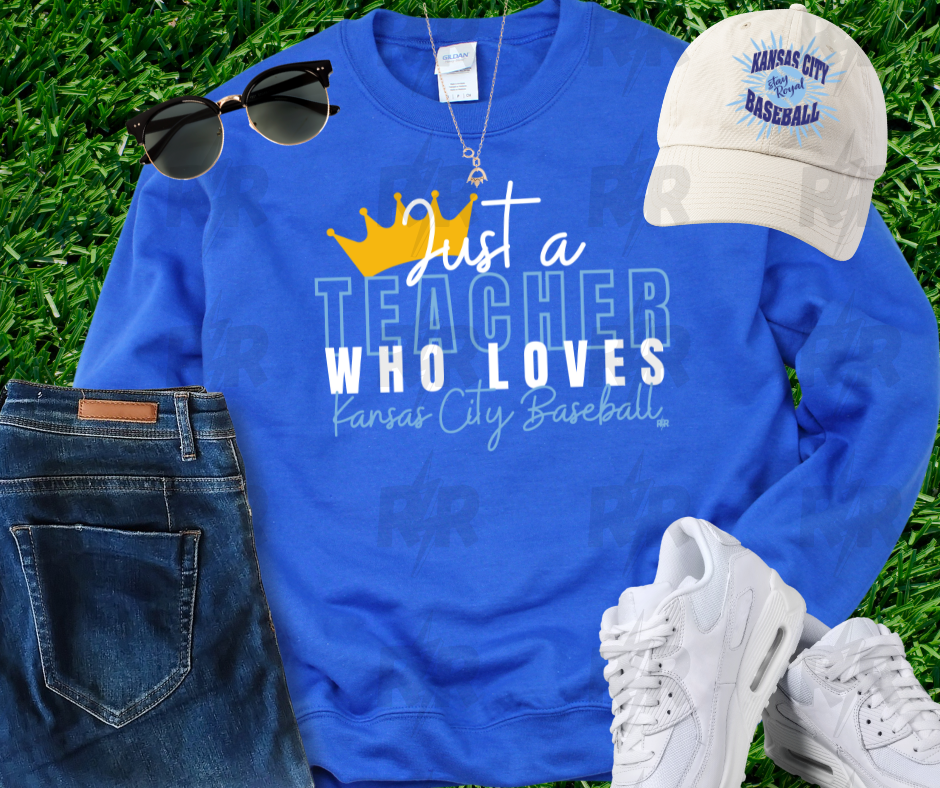 Just a Teacher Who Loves Kansas City Baseball Royal Blue Sweatshirt