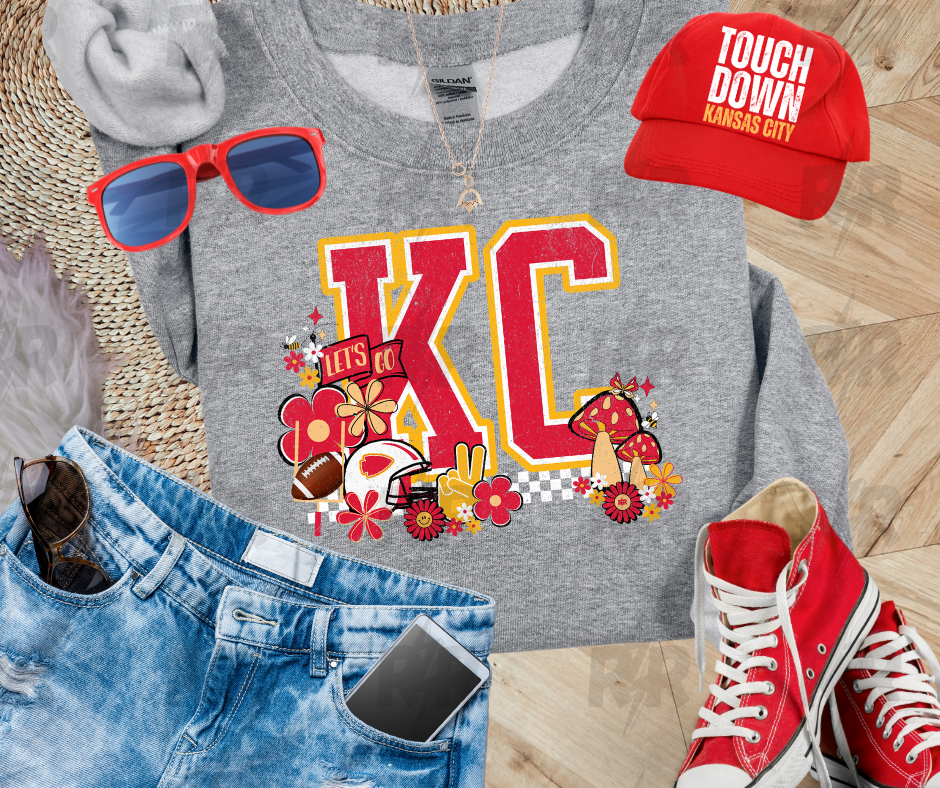 KC Retro Icons w/ Mushrooms Grey Sweatshirt