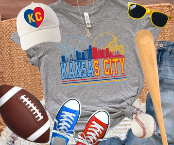 Kansas City Baseball & Football Combo Skyline Grey Tee - The Red Rival