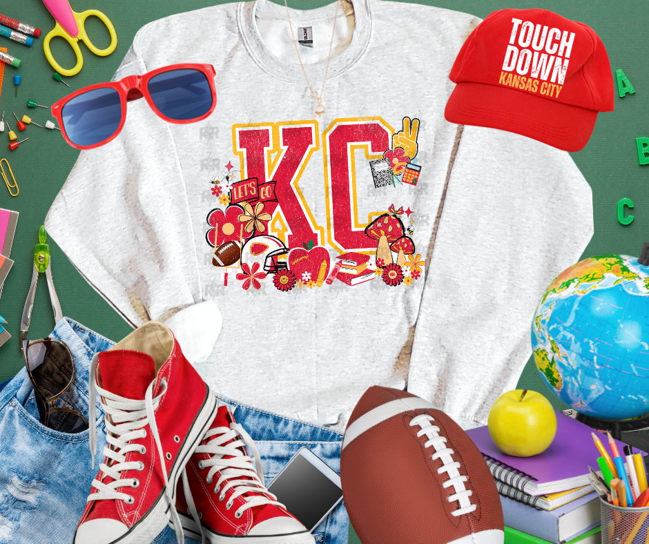 KC Retro School Icons w/ Mushrooms Ash/Natural Sweatshirt