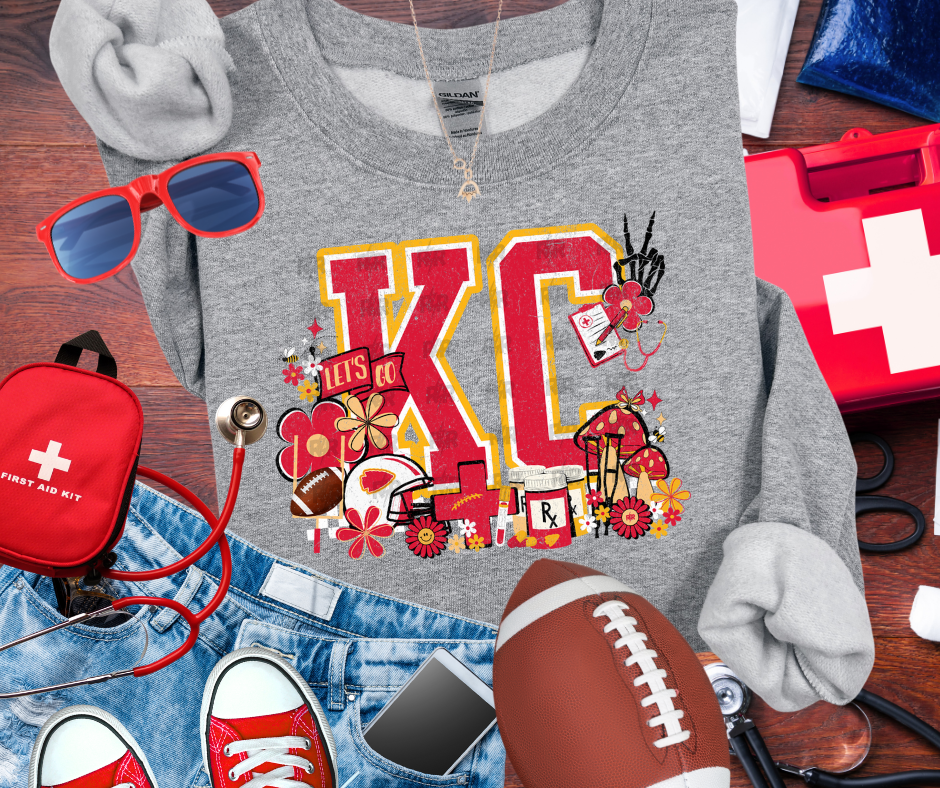 KC Retro Medical Icons w/ Mushrooms Grey Sweatshirt