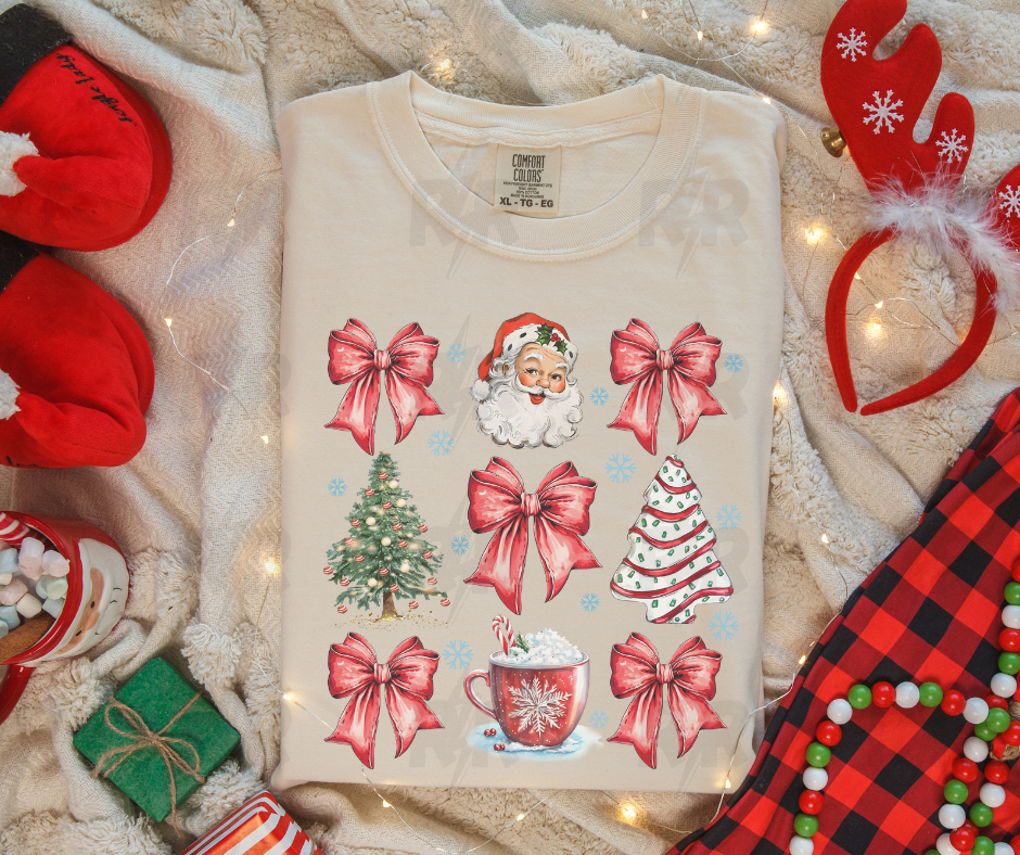 Christmas Cake & Bow Pattern Cream Tee