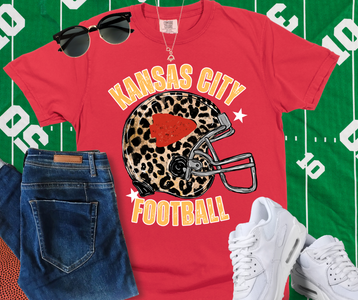 Kansas City Football Leopard Helmet Red Tee - The Red Rival