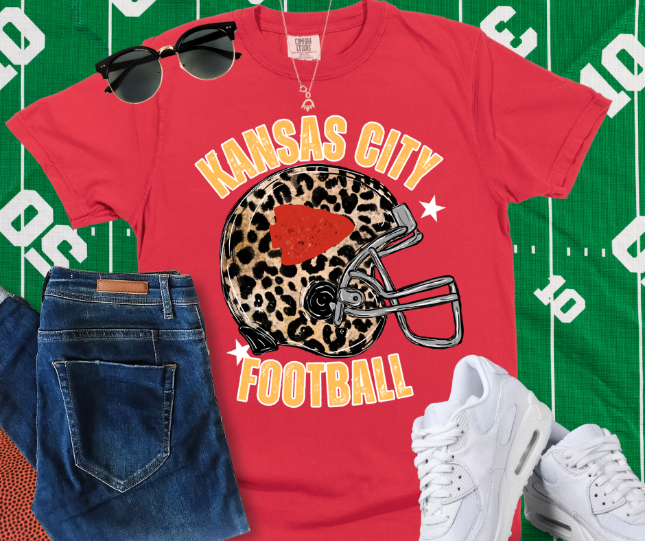 Kansas City Football Leopard Helmet Red Tee - The Red Rival