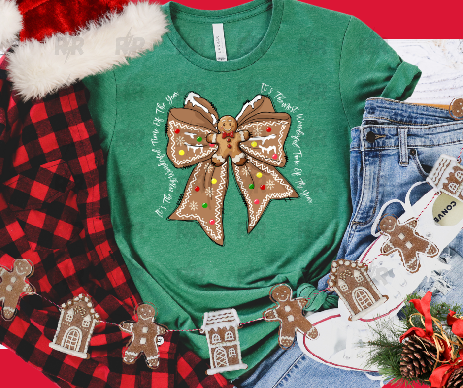 Gingerbread Bow Green Grass Tee