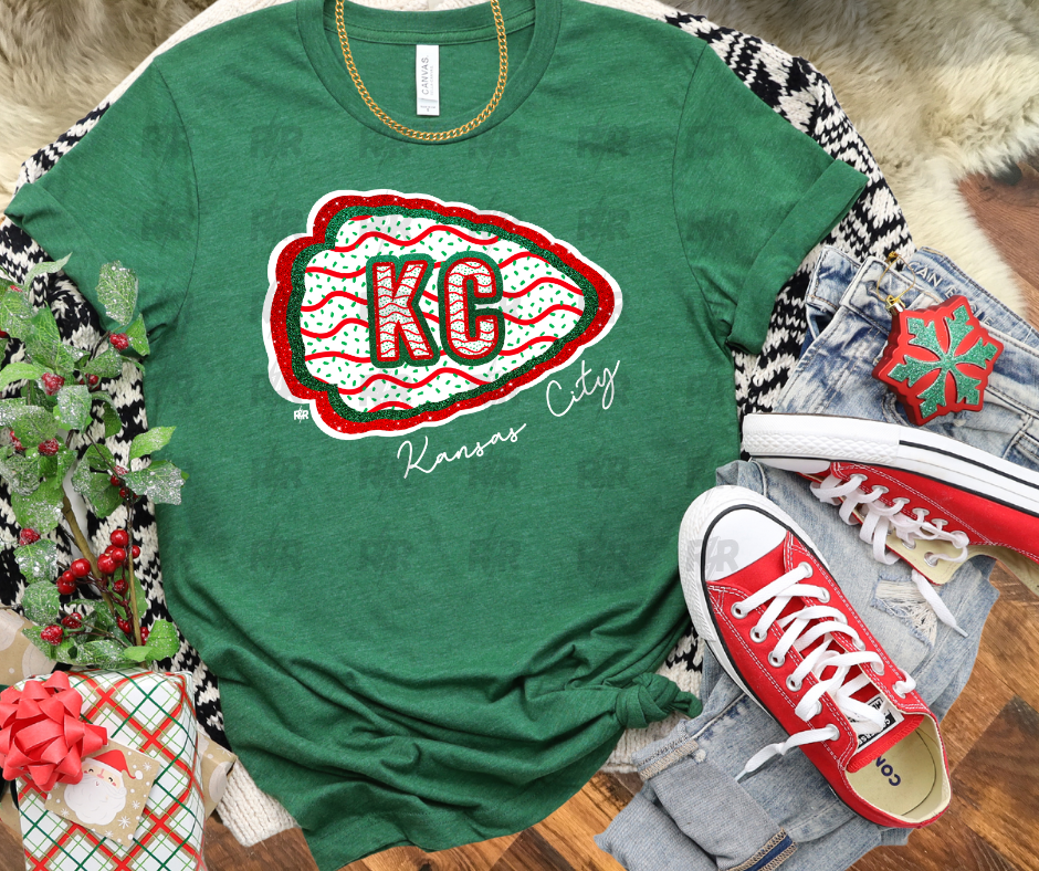 Glitter Christmas Cake ARROWHEAD 2024 Design - RED Outer Glitter - GREEN TEE